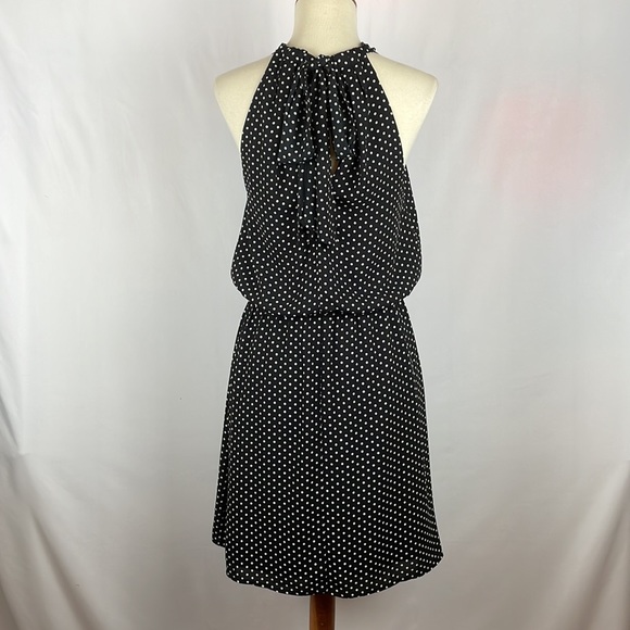 Express Black w/White Polka Dot Blousy Halter Dress w/Keyholes - Size Small - Picture 7 of 16